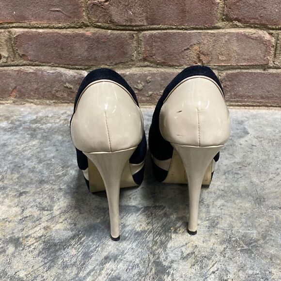 Aldo Nude & Black Suede Platform Stiletto Heel Size 8.5 - Picture 5 of 11